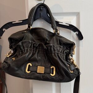 Botkier Black Leather Shoulder Bag with Gold Accents